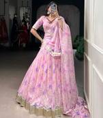 baby pink art silk printed lehenga choli
