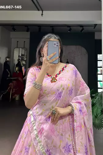 baby pink art silk printed lehenga choli