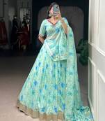 blue art silk printed lehenga choli