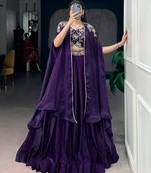 dark purple silk blend embroidered lehenga choli