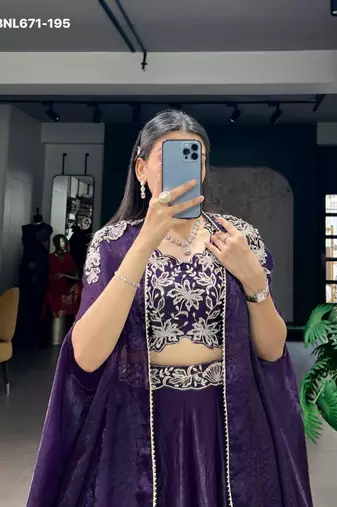 dark purple silk blend embroidered lehenga choli