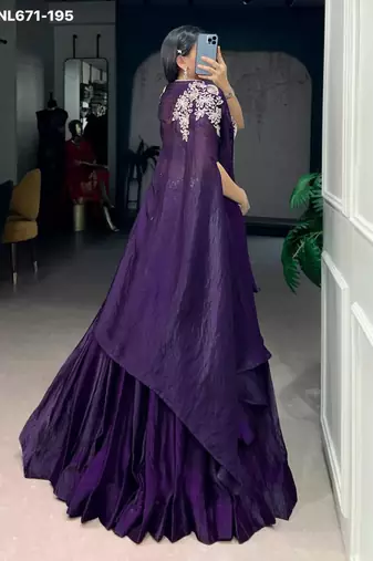 dark purple silk blend embroidered lehenga choli