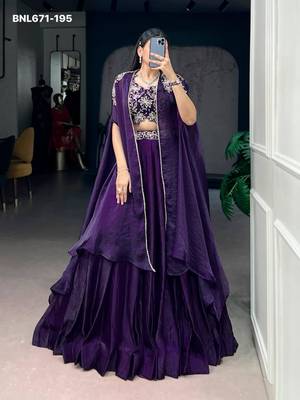 dark purple silk blend embroidered lehenga choli 4