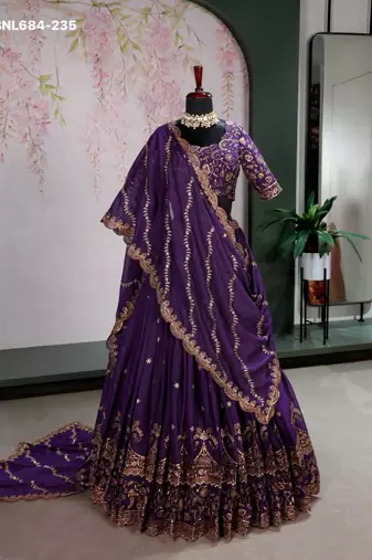 dark purple georgette embroidered lehenga choli