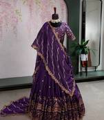 dark purple georgette embroidered lehenga choli