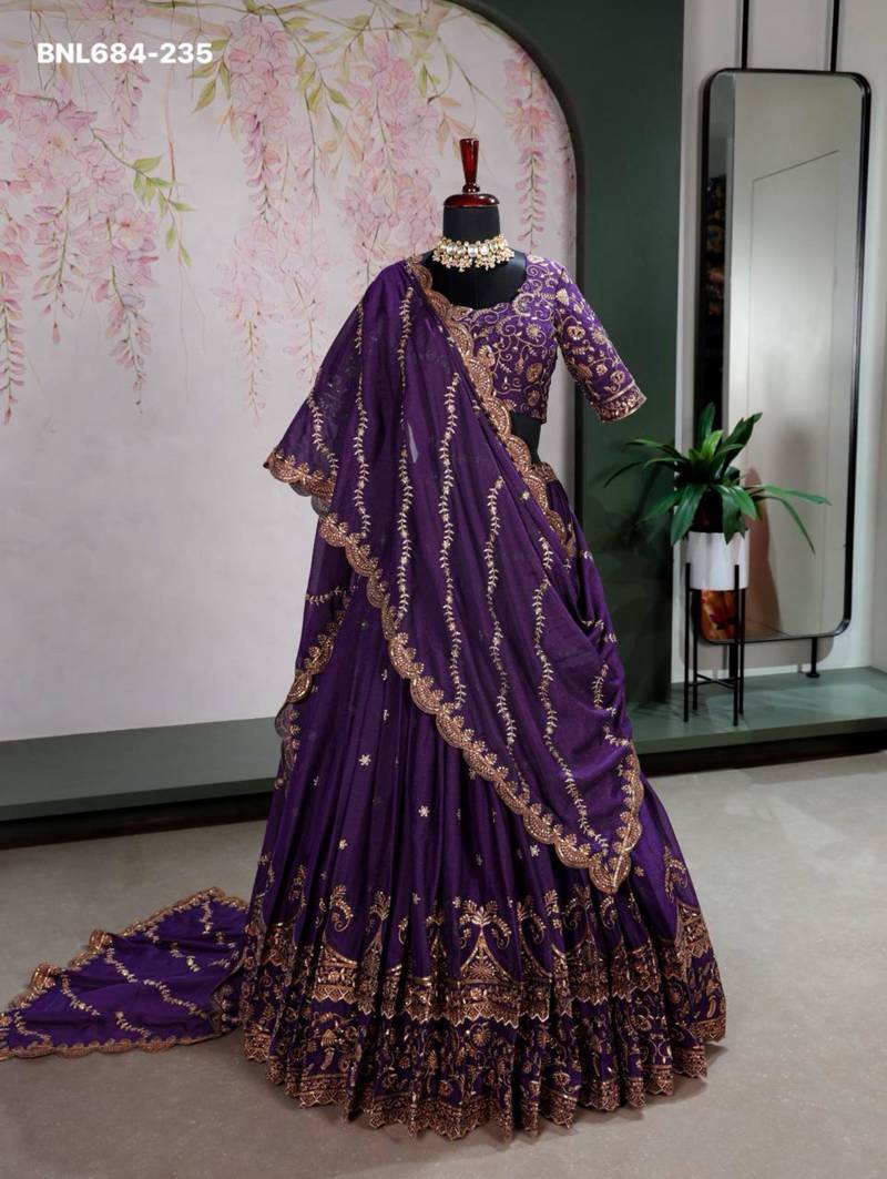 dark purple georgette embroidered lehenga choli