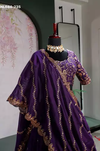 dark purple georgette embroidered lehenga choli