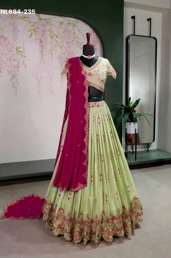 light parrot green georgette embroidered lehenga choli