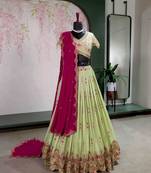 light parrot green georgette embroidered lehenga choli