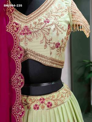 light parrot green georgette embroidered lehenga choli 3