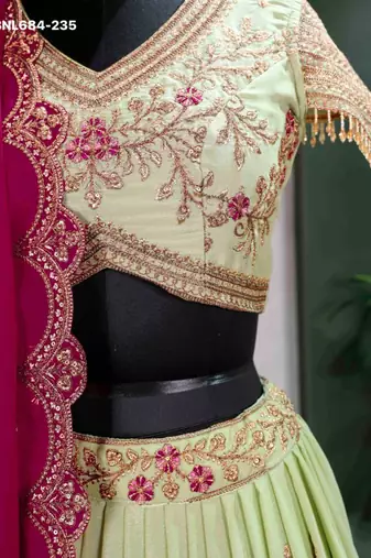 light parrot green georgette embroidered lehenga choli