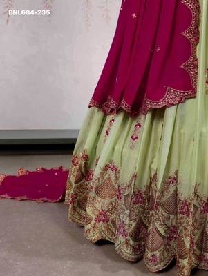 light parrot green georgette embroidered lehenga choli 4