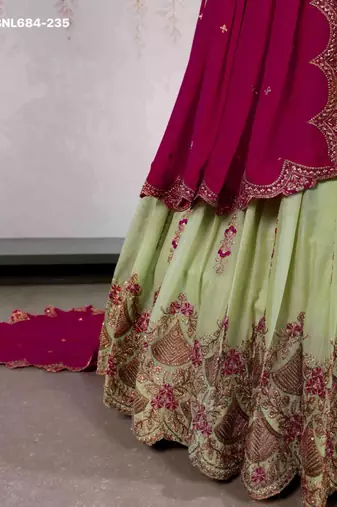 light parrot green georgette embroidered lehenga choli