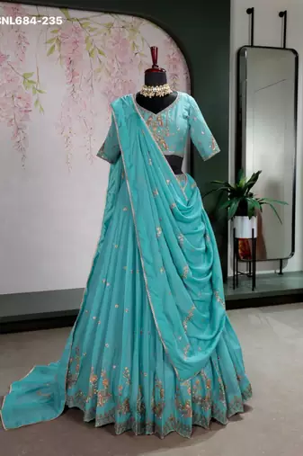 sky blue georgette embroidered lehenga choli