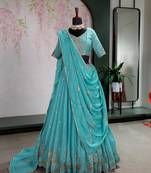 sky blue georgette embroidered lehenga choli