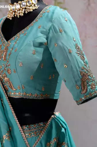 sky blue georgette embroidered lehenga choli