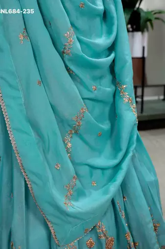 sky blue georgette embroidered lehenga choli