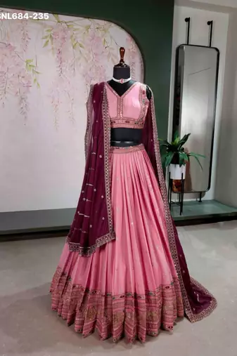 pink georgette embroidered lehenga choli