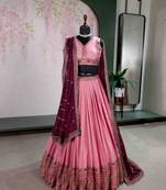 pink georgette embroidered lehenga choli