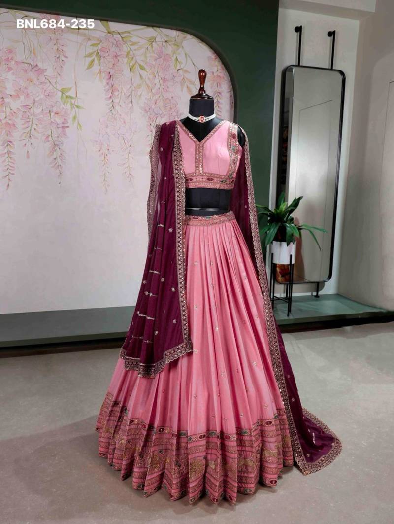 pink georgette embroidered lehenga choli
