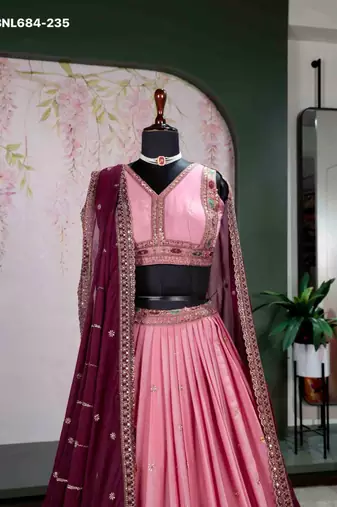 pink georgette embroidered lehenga choli
