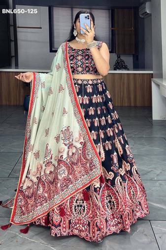 black art silk printed lehenga choli
