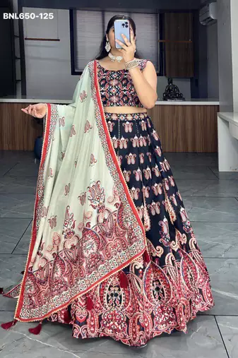 black art silk printed lehenga choli