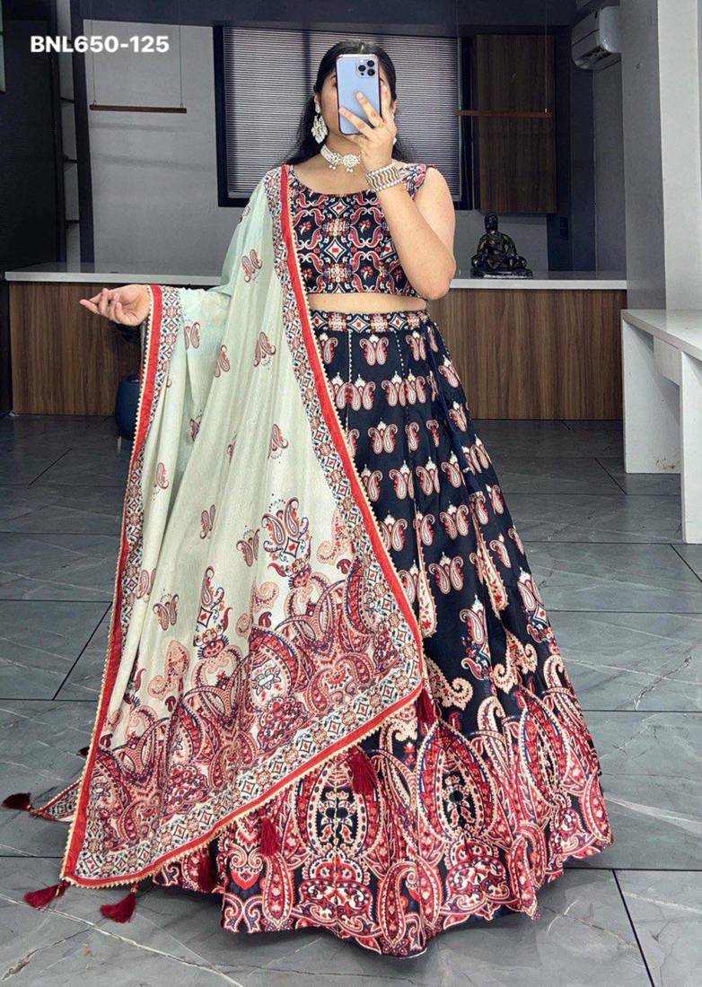 black art silk printed lehenga choli