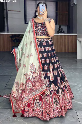 black art silk printed lehenga choli