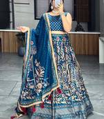royal blue art silk printed lehenga choli
