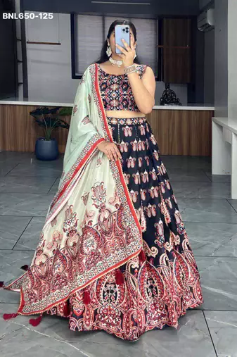 black art silk printed lehenga choli