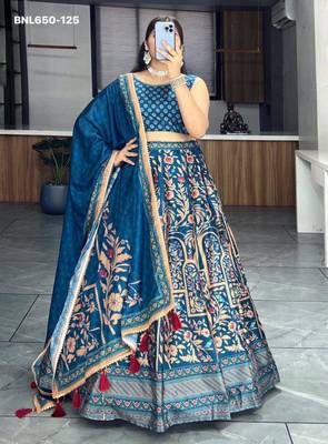 royal blue art silk printed lehenga choli 2