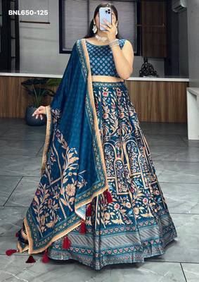 royal blue art silk printed lehenga choli 3