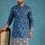 Mens blue silk blend woven design calf length straight regular kurta