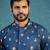 Mens blue silk blend woven design calf length straight regular kurta