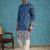 Mens blue silk blend woven design calf length straight regular kurta