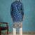 Mens blue silk blend woven design calf length straight regular kurta