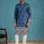 Mens blue silk blend woven design calf length straight regular kurta