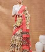 Gold floral silk blend regular saree with blouse