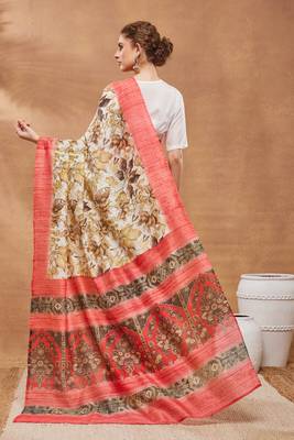 Gold floral silk blend regular saree with blouse 2