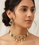 Indian bollywood gold plated kundan choker bridal necklace earrings jewelry set