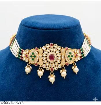 Indian bollywood gold plated kundan choker bridal necklace earrings jewelry set 3