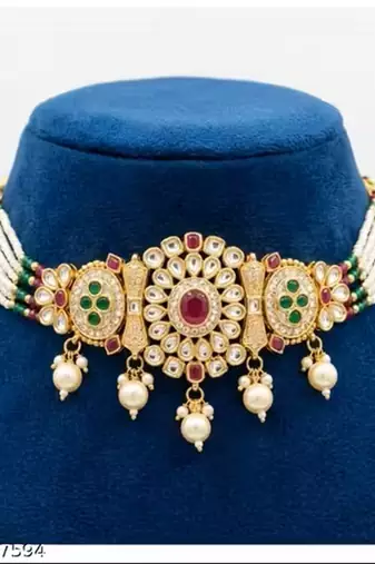 Indian bollywood gold plated kundan choker bridal necklace earrings jewelry set