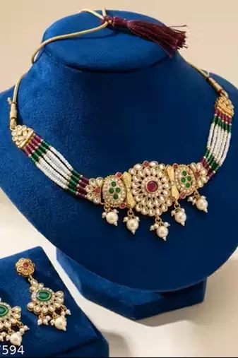 Indian bollywood gold plated kundan choker bridal necklace earrings jewelry set