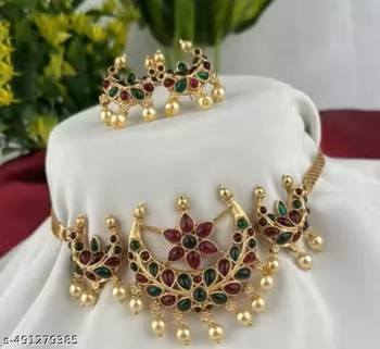 Indian bollywood gold plated kundan choker bridal necklace earrings jewelry set 1