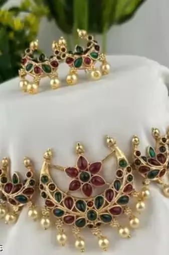 Indian bollywood gold plated kundan choker bridal necklace earrings jewelry set
