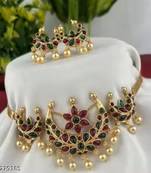 Indian bollywood gold plated kundan choker bridal necklace earrings jewelry set