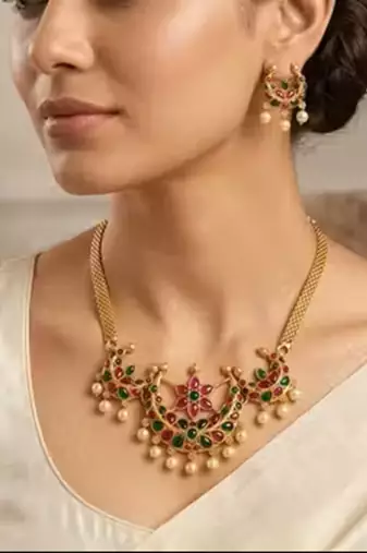 Indian bollywood gold plated kundan choker bridal necklace earrings jewelry set