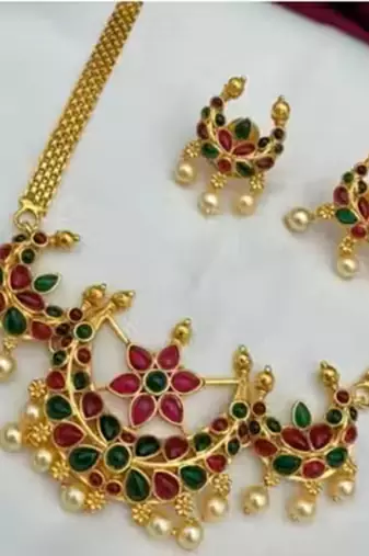 Indian bollywood gold plated kundan choker bridal necklace earrings jewelry set