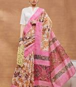Pink floral silk blend regular saree with blouse